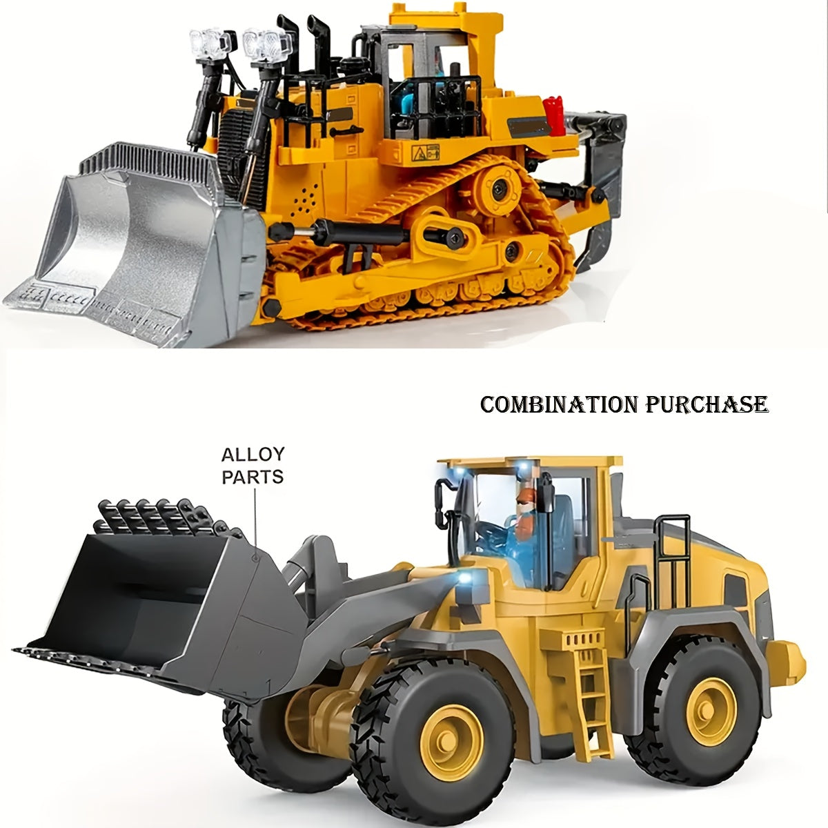 RC Construction Vehicle Set 2-in-1 & 3-in-1, 2.4G 11-Channel Remote Control Excavator Dump Truck Forklift Bulldozer