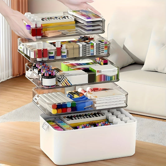 5-Tier Stackable Storage Box with Lids, Large Transparent Organizer with Handle for Home & Travel - Pill Box
