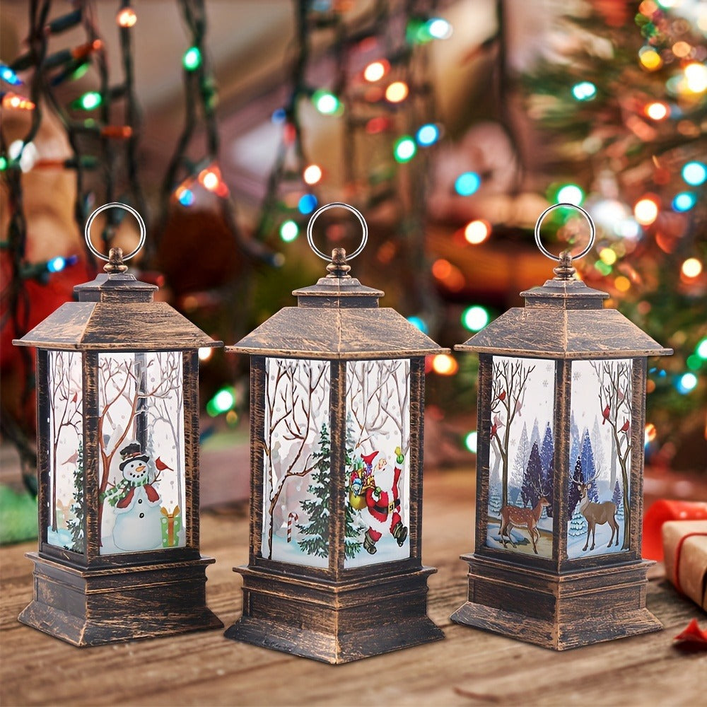 Christmas Lantern Candlestick Nightlight Set 3pcs, Santa Snowman LED Table Decoration Light Battery Operated Holiday Home Decor