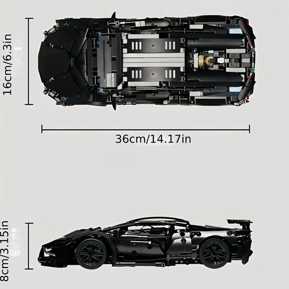 Black Supercar Building Blocks Set 1288 Pcs Limited Edition – Openable Hood Trunk Functional LED Headlights Realistic Engine Advanced