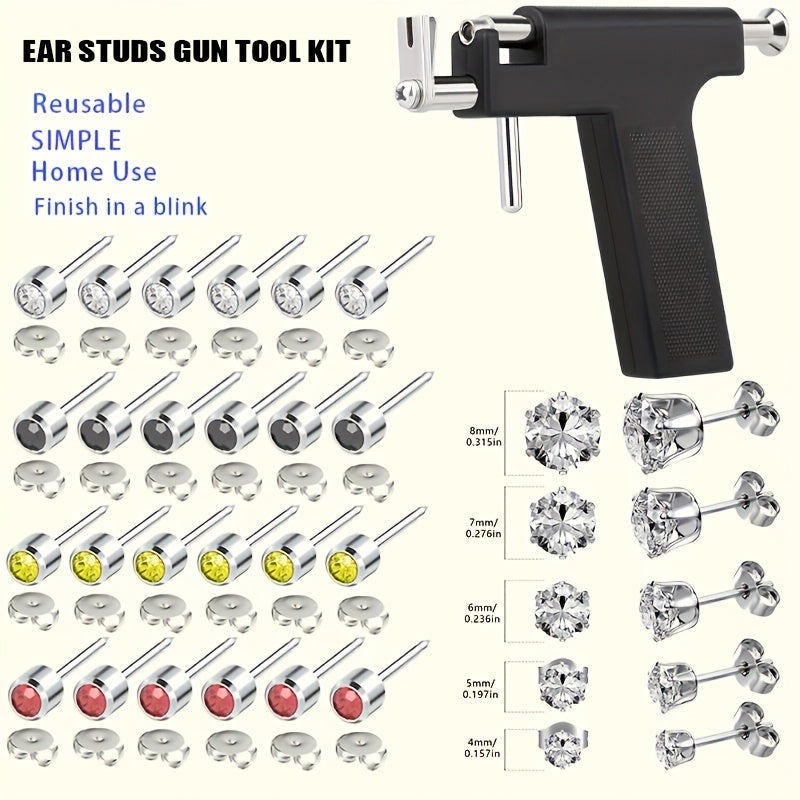 Ear Piercing Kit with 34 Stainless Steel Ear Studs Professional Piercing Gun Safe One-Click for Bath Time, Home Spa and Personal Care