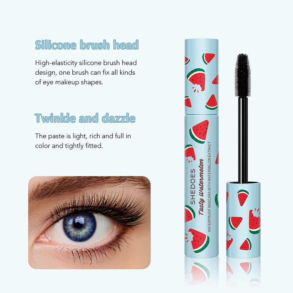 Black Mascara Two-Piece Set in Blue Watermelon-Print Tubes with Straight Black Bristle Applicator Wands