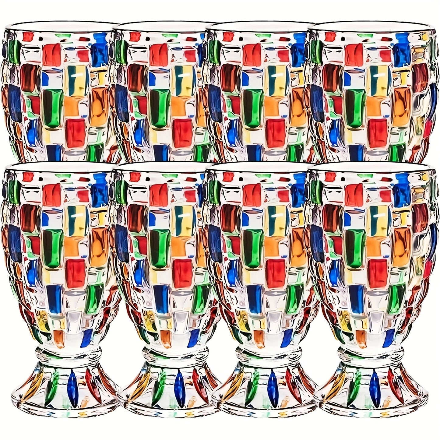 Footed Glass Drinkware Set, Color-Block Pattern Goblets in 4 or 8-Piece Options for Table and Party Service