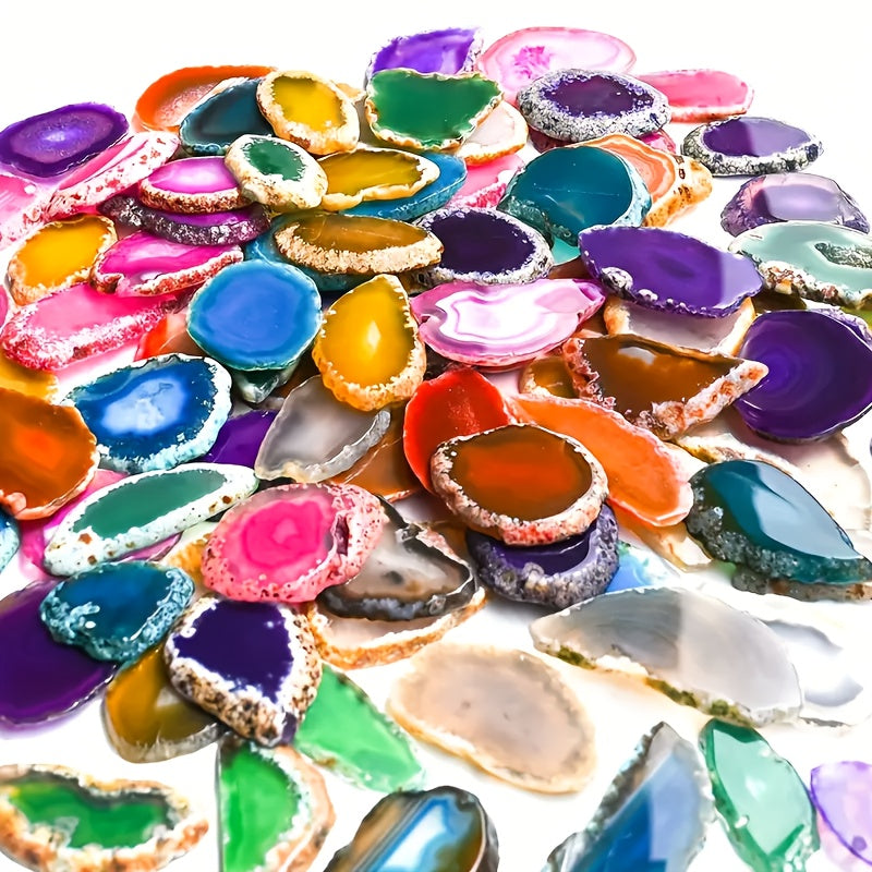 Natural Agate Slices Pendants 20pcs – Mixed Colors Polished Stone Drilled Beads for Jewelry Making, Wind Chime & DIY Crafts