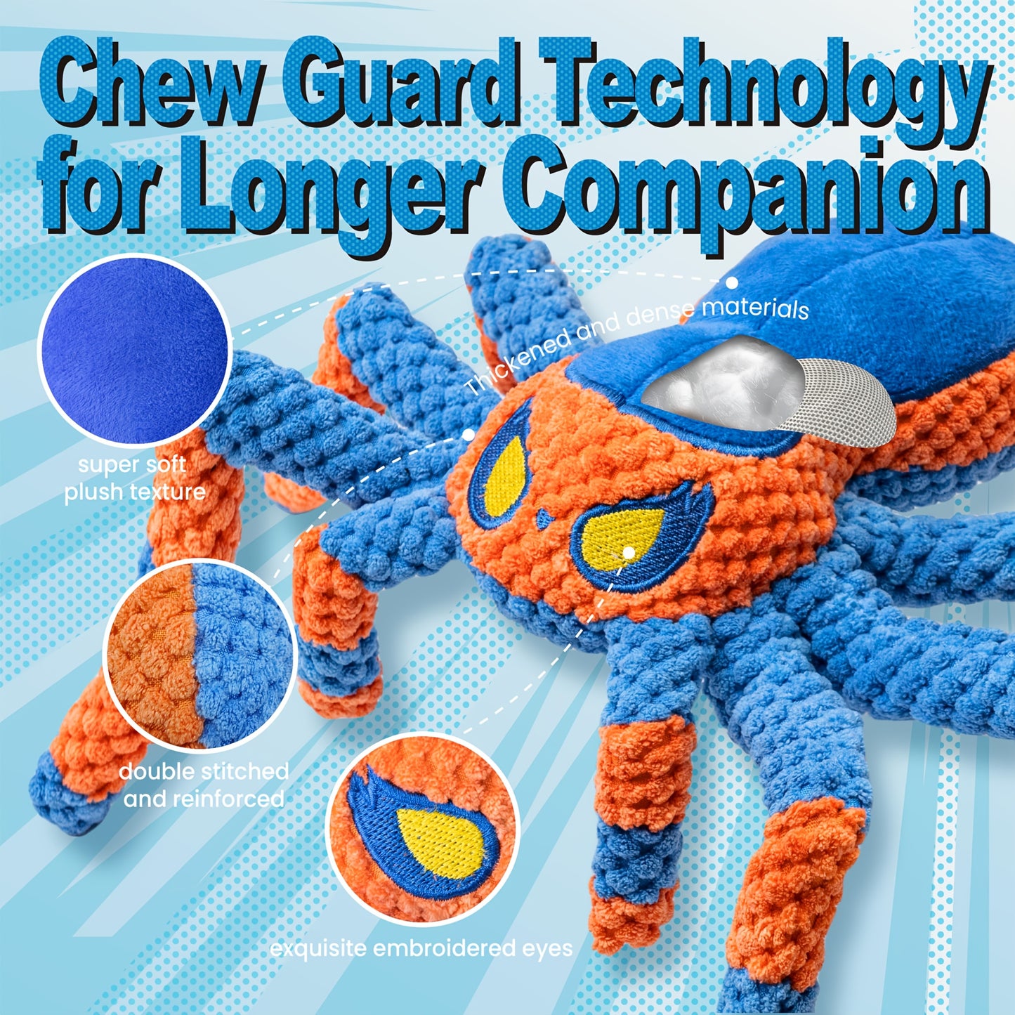 Squeaky Spider Dog Toy – Interactive Crinkle Tug of War Plush Dog Toy with Squeaker Head & Flexible Legs, Durable Large Dog Toys to Keep