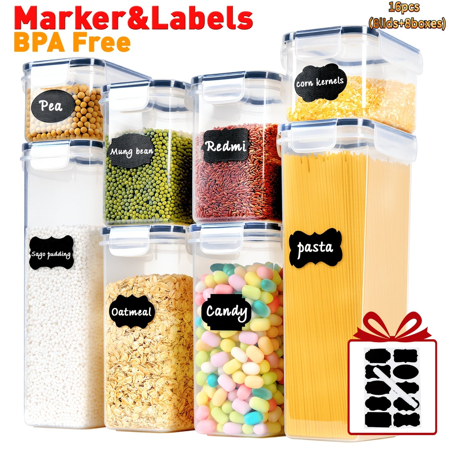 Food Storage Containers 8-, 16-, 30- or 32-Piece Rectangular Pantry Box Set with Matching Lids