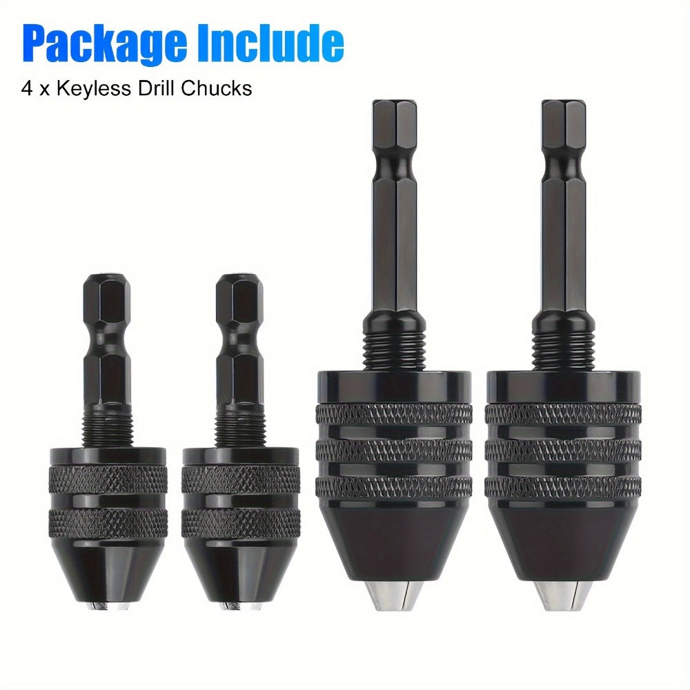 Keyless Drill Chuck Adapter 4PCS 1/4 Inch Hex Shank Quick Change 0.3-6.5mm 0.3-3.6mm Collet Screwdriver Impact Driver Converter for Drill