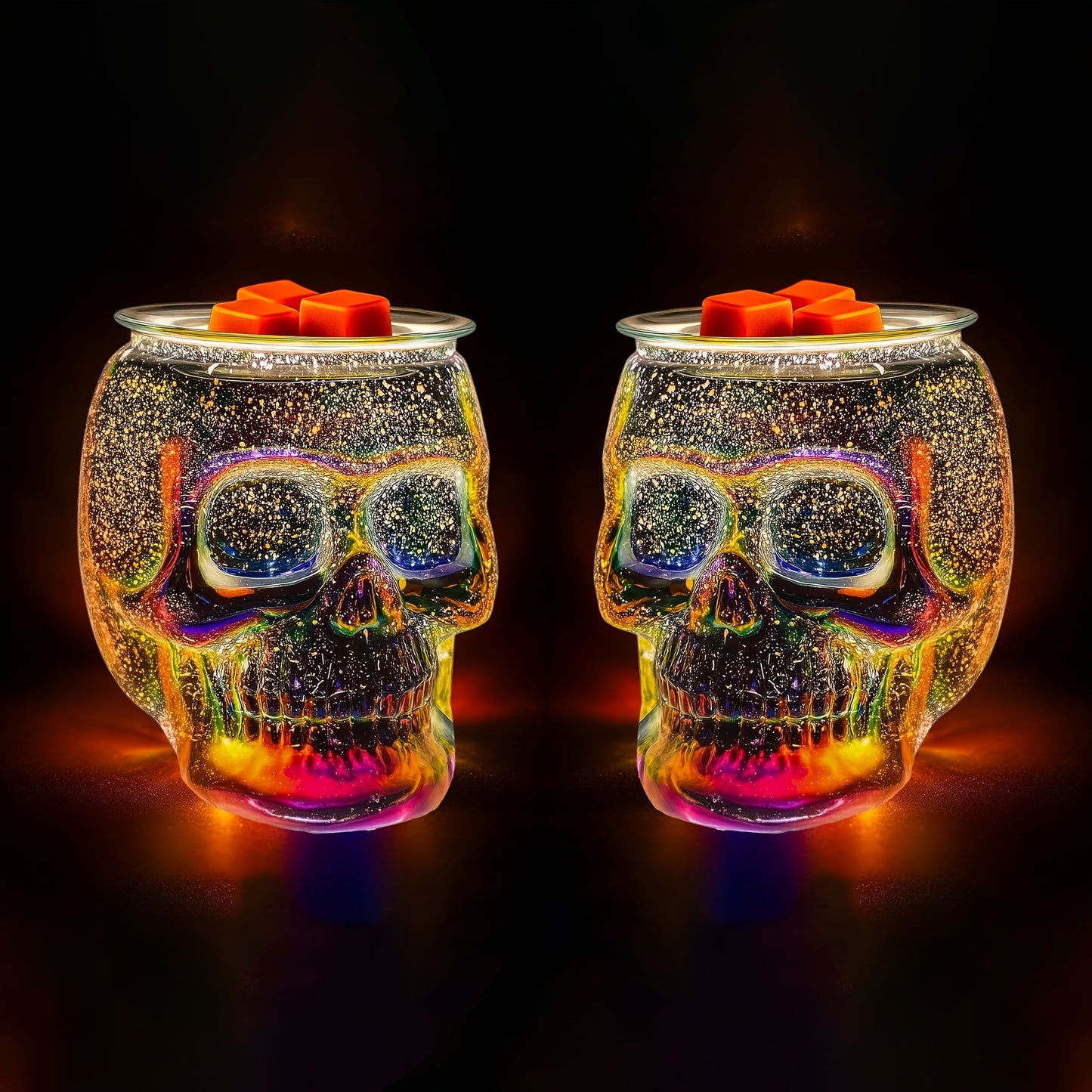 3D Glass Skull Electric Wax Melter Warmer – USB Powered PTC Aromatic Wax Burner for Home Decor, Halloween Christmas Holiday Gift