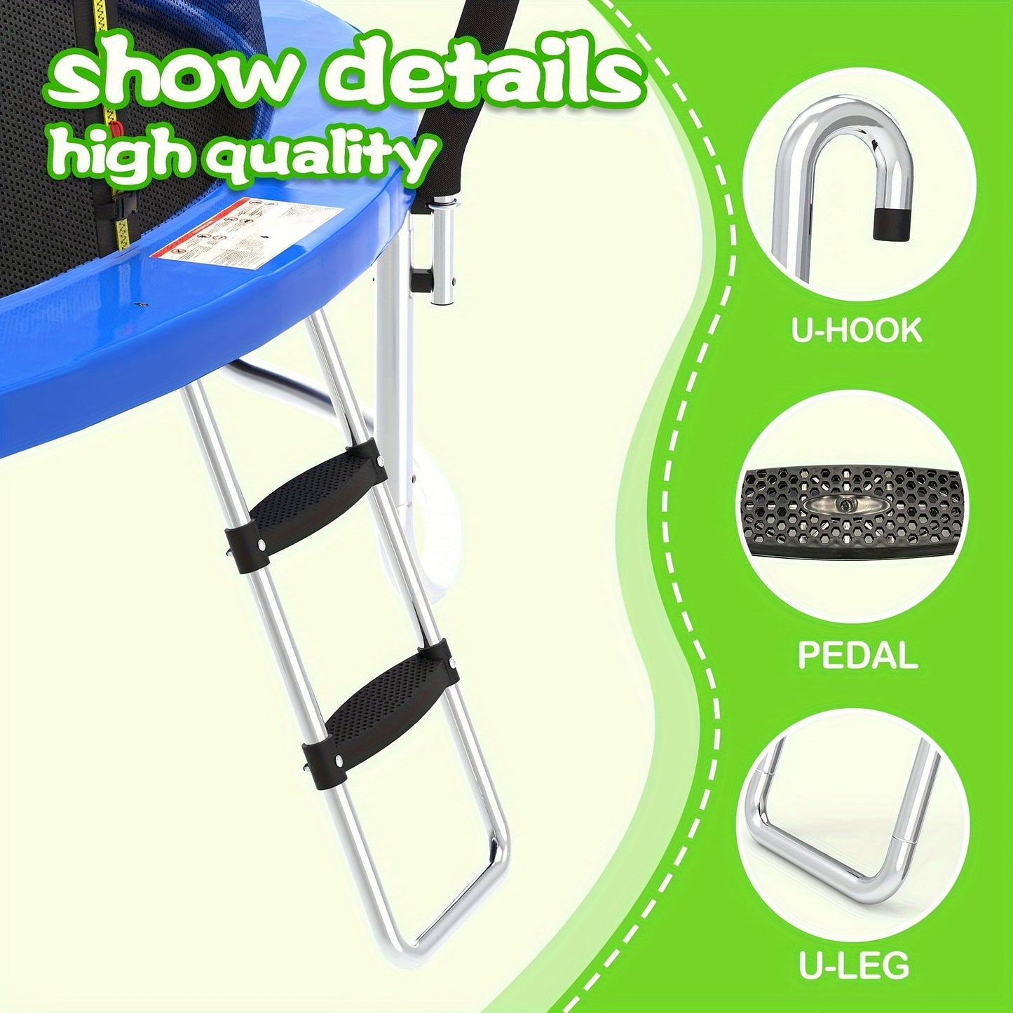 Trampoline Ladder and Slide Kit with Two-Step U-Hook Ladder, Black Slide and Pictured Mounting Hardware