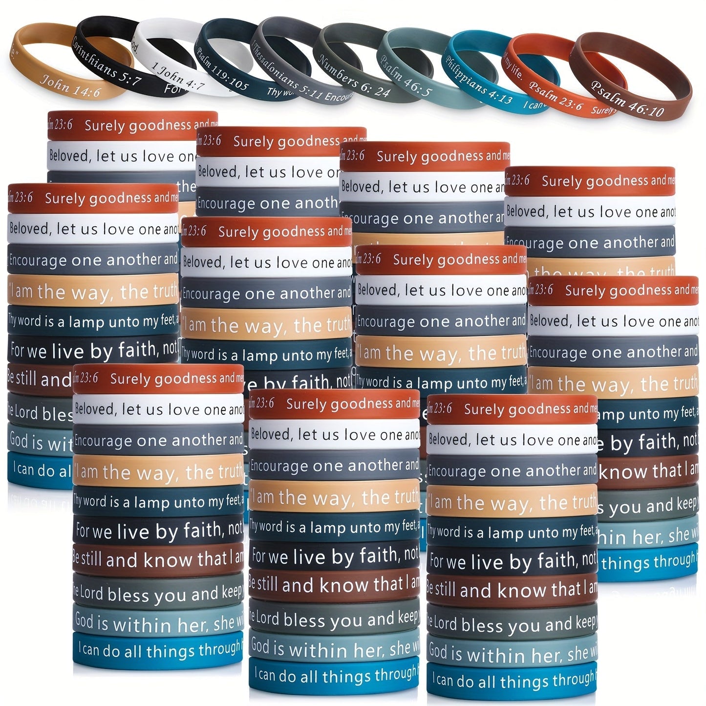 240pcs Bible Verse Silicone Wristbands Bulk, Christian Motivational Bracelets for Baptism, Wedding