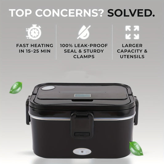 Electric Lunch Box Portable Food Warmer 60oz, 110V Home & 12V/24V Car Heated Meal Container, Stainless Steel