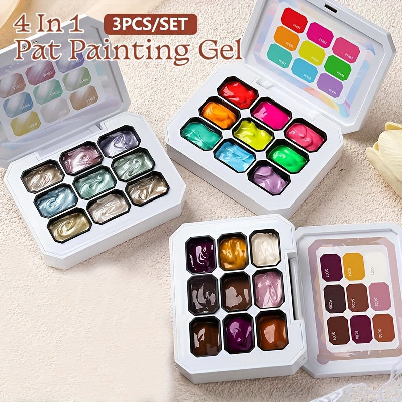 Gel Nail Polish 4-in-1 3-Piece Sets for Ombre, Stamping, Painting and Powder Art, 2 Options