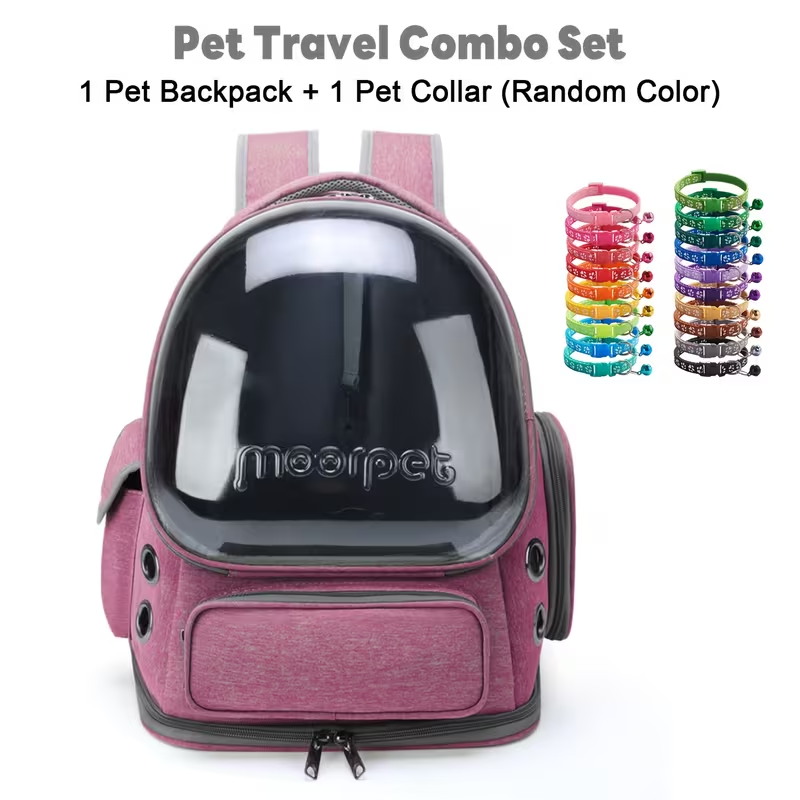 Cat Backpack Carrier with Collar | Breathable Oxford Pet Backpack for Cats & Small Dogs, Large Capacity Travel Bag with Safety Zippers