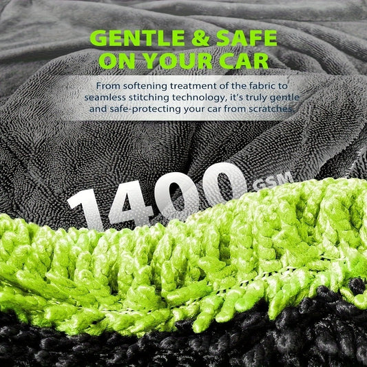 Car Drying Towel in 1400 GSM Microfiber with Two Size Options or Nine-Piece Wash Tool Bundle