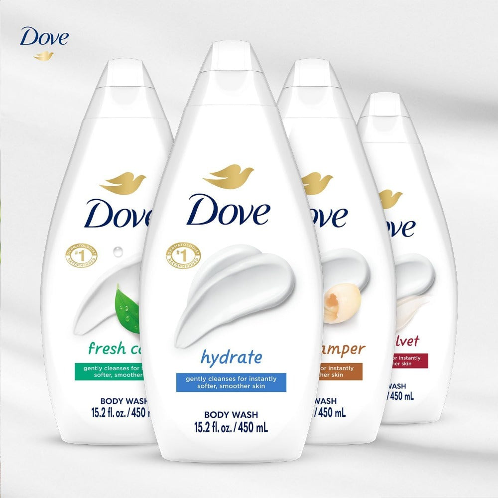 Dove Body Wash Variety Pack with Three 15.22oz Bottles in Hydrate, Fresh Care and Gentle Pamper