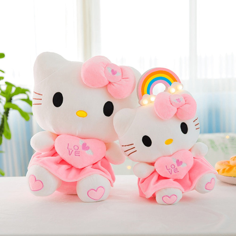 Hello Kitty Stuffed Animal Plush Doll Officially Licensed Sanrio, Pink White KT Cat Cuddly Plush with Hugging Heart