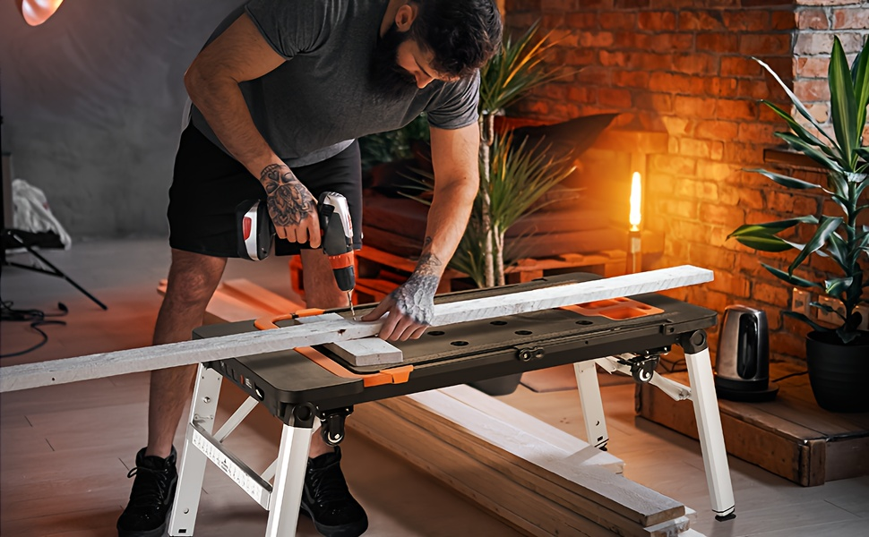 7in 1 Multifunctional Work Benches, Folding Work Table for Garage, As Portable Workbench, Sawhorse