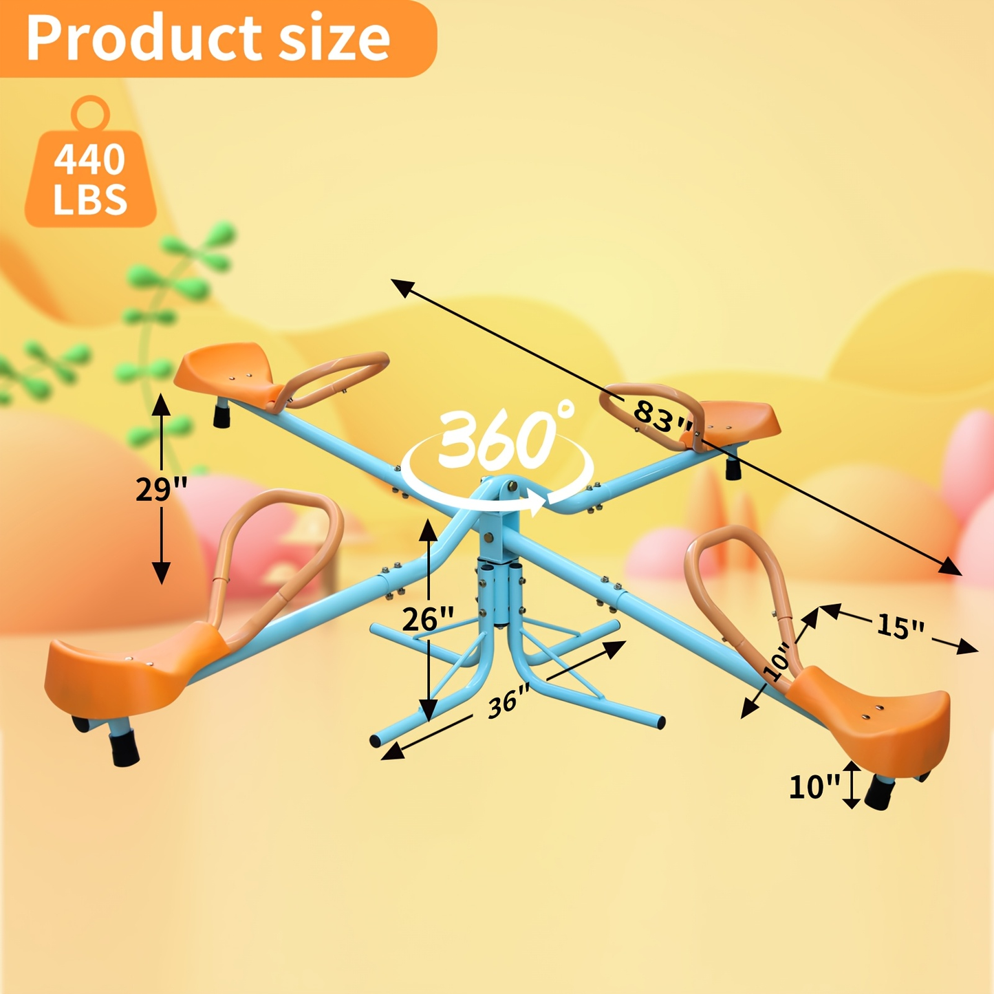 4-Seat Metal Seesaw for Kids Outdoor Backyard Playground – 360 Degree Rotating Teeter Totter with Three-Axle Swivel Design
