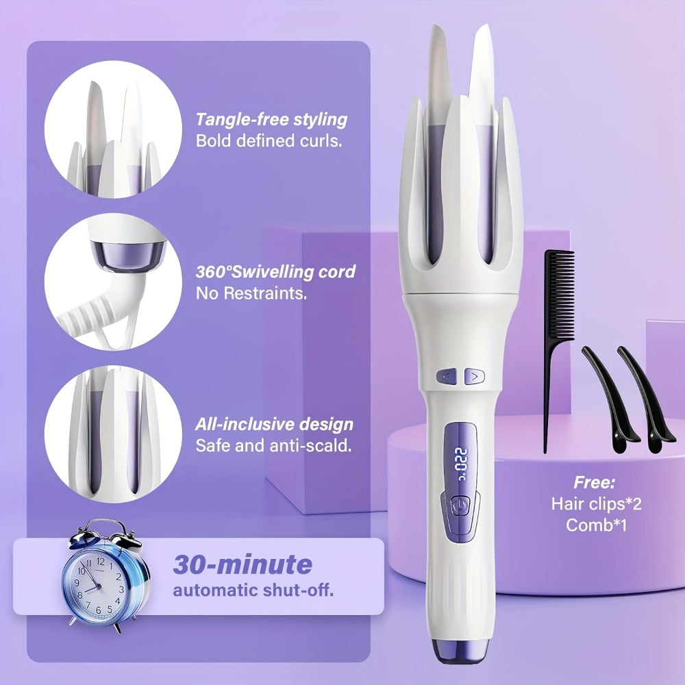 Automatic Hair Curler Rotating Barrel Electric Ceramic Tourmaline Curling Iron One-Button, for Home, Travel and Salon Hair Styling
