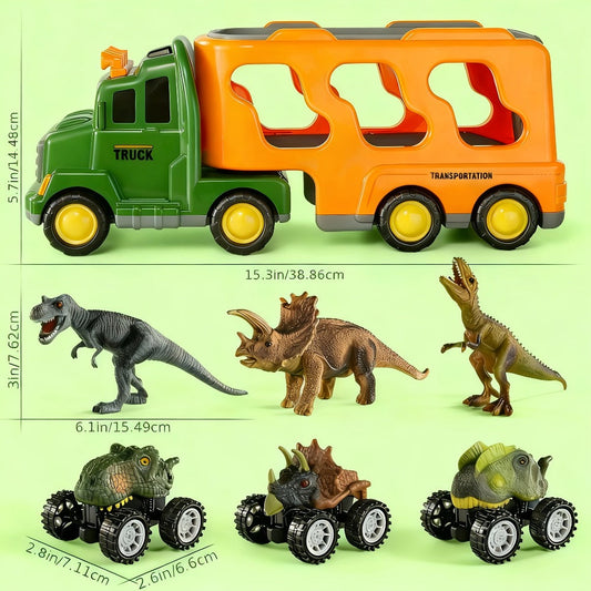 Push-Action Dinosaur Truck Toy 7-in-1 for Kids Ages 3-5 with 3 Dino Figures with the Listed Color, Size or Set Options for Everyday Use