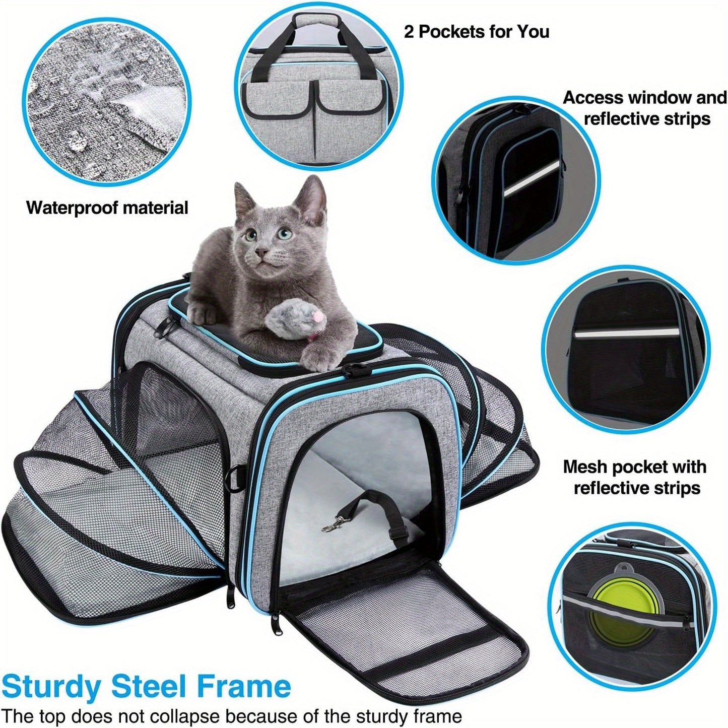 Airline Approved Expandable Pet Carrier Bag | Soft-Sided Polyester Travel Tote for Small Dogs & Cats, Removable Fleece Pad