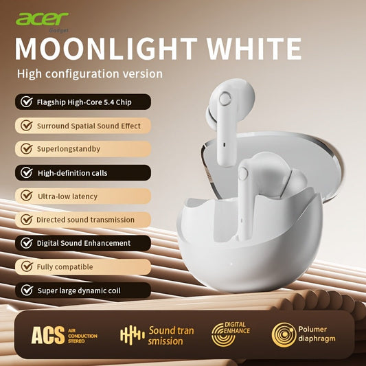 Wireless Earbuds Acer Bluetooth 5.4 TWS Stereo with Charging Case and Black, White or Beige Color Choices