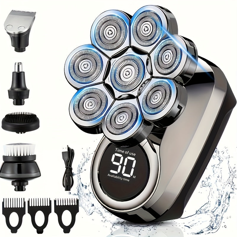 Electric Shaver 8-Blade 5-in-1 Grooming Kit with IPX7, USB-C Charging, Nose Trimmer and Facial Brush