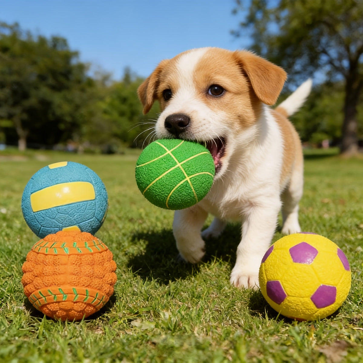 Dog Toy 4-Pack 2.8-Inch Latex Squeaky Sport Balls in Vibrant Colors for Puppies and Small Dogs