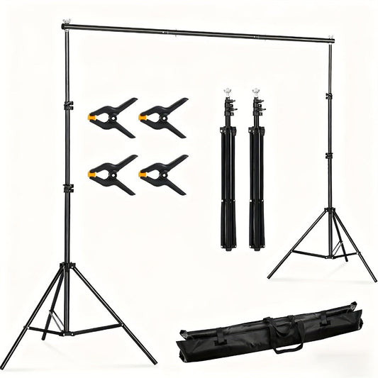 10x7ft Adjustable Backdrop Stand Kit for Photo Studio – Background Support System with 2 Stands, 4 Crossbars