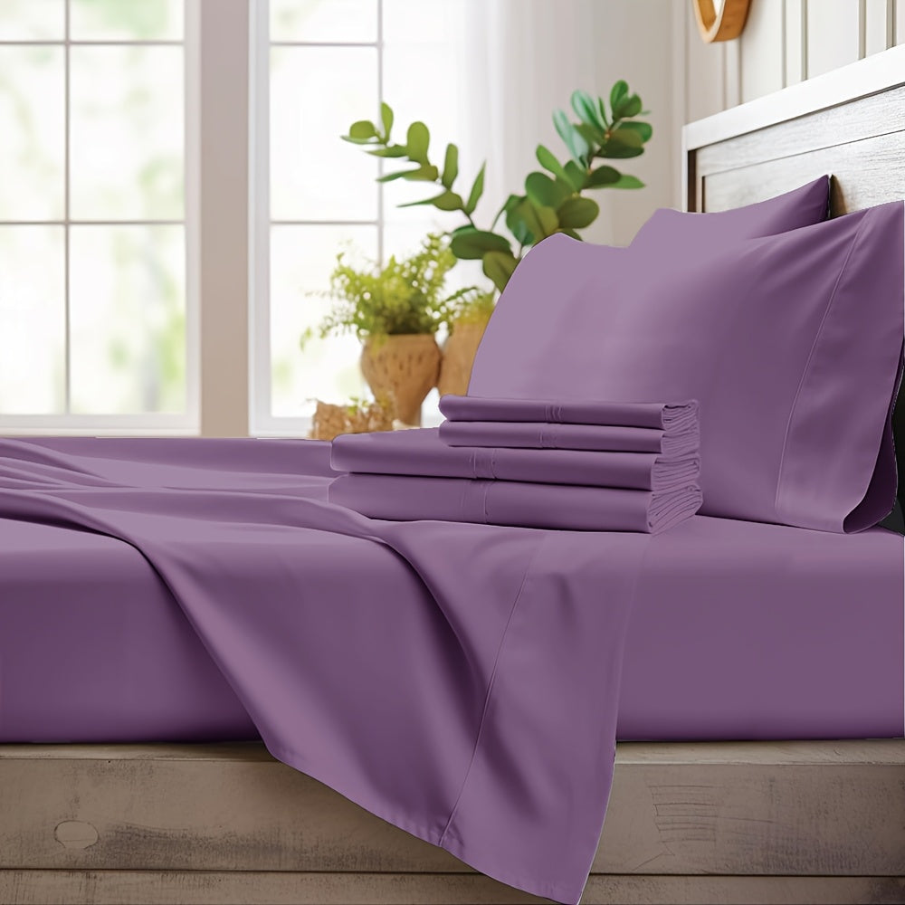 Bamboo Cooling Sheet Set 4pcs, Deep Pocket Fitted Sheet Flat Sheet Pillowcases for Hot Sleepers Twin Full Queen King