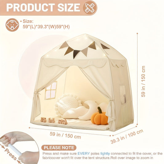 Kids Play Tent with Star Lights & Flags, Extra Large Indoor Outdoor Playhouse with Windows for Reading & Pretend Play