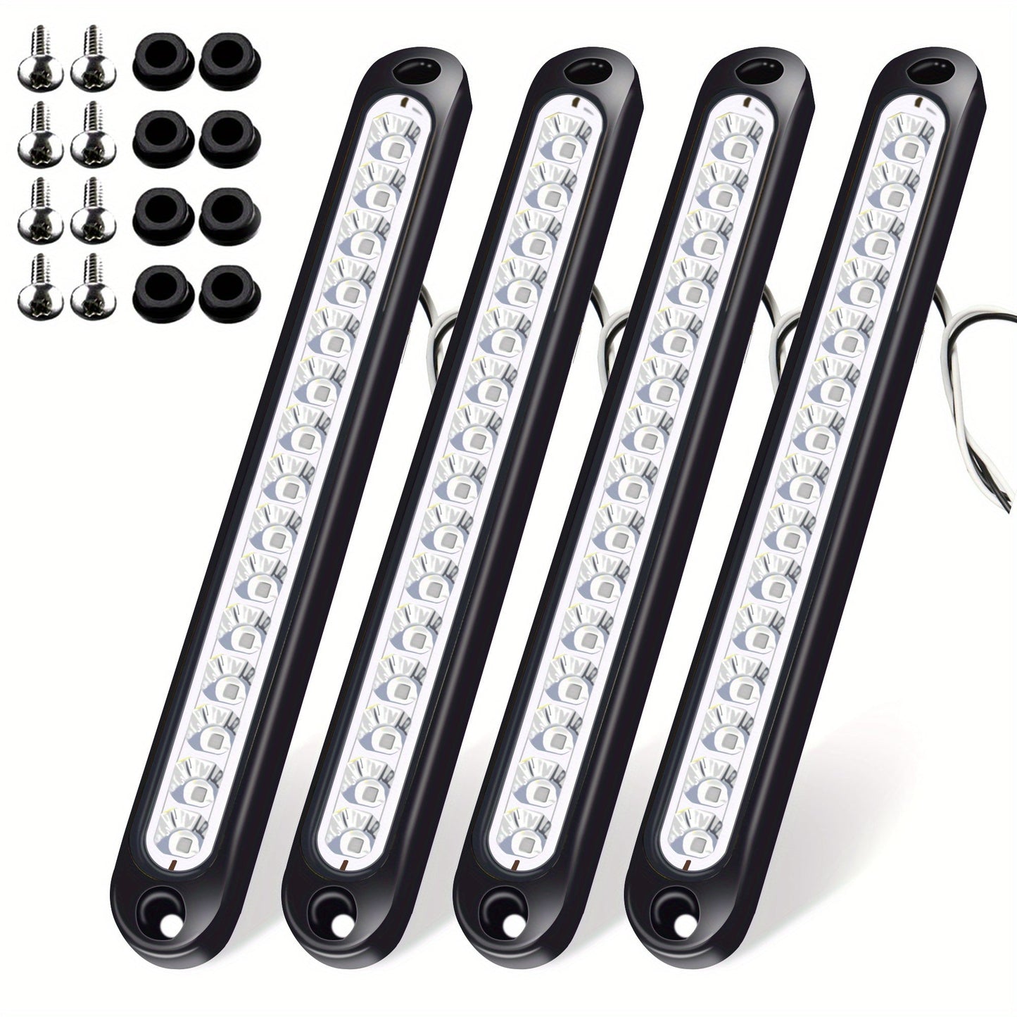 LED Trailer Marker Lights 4-Pack – 15 LED Stop Turn Signal Tail Light Bar for Truck, Semi, Boat Trailer & RV | Amber, Red, White