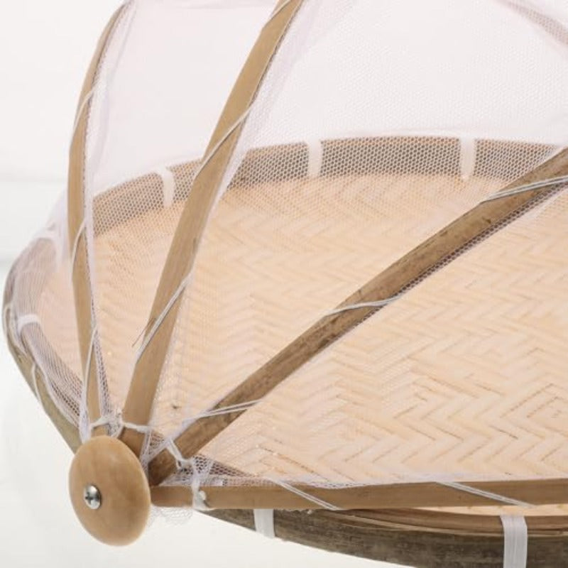 Hand Woven Fruit Basket with Lid – Bamboo Food Storage Basket for Kitchen Countertop, Bread, Vegetables, Picnic Organizer with Mesh Cover