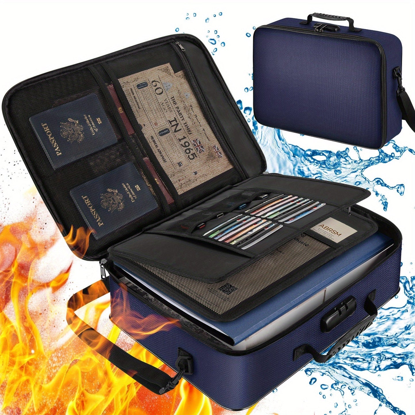 Fireproof Document Bag with Combination Lock - 17x11.8x5 Inch File Organizer, 2000°F Fireproof
