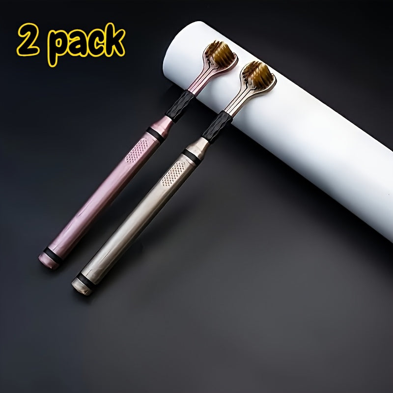 360 Toothbrush 2-Pack, Three-Head Design with & Hard Nylon Bristles, 360° Cleaning, Tongue Coating Removal