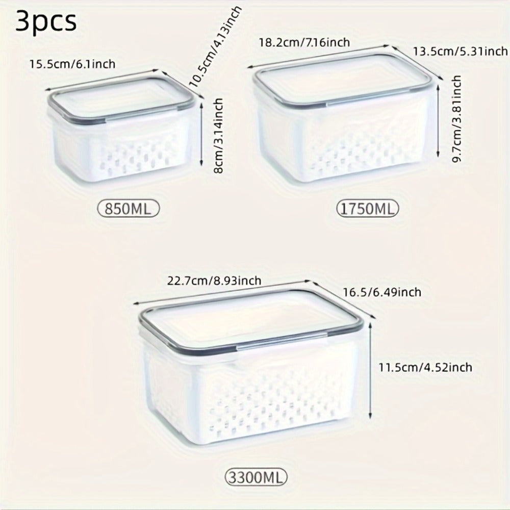Storage Containers with Lids, Six-Piece Drain Basket Set with Two Boxes, Two Lids and Two Capacity Sizes