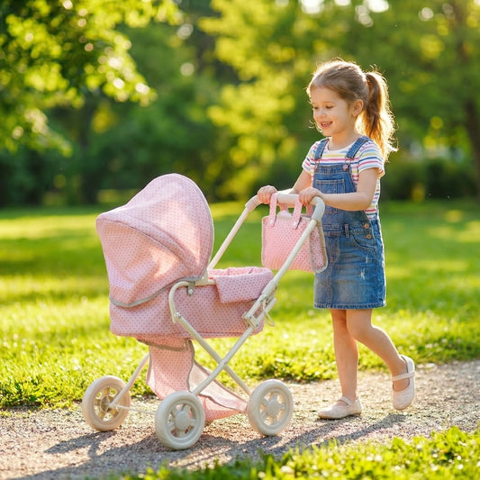 3-in-1 Baby Doll Stroller Set Pink Foldable Pram with Bassinet & Carry Bag with the Listed Color, Size or Set Options for Everyday Use