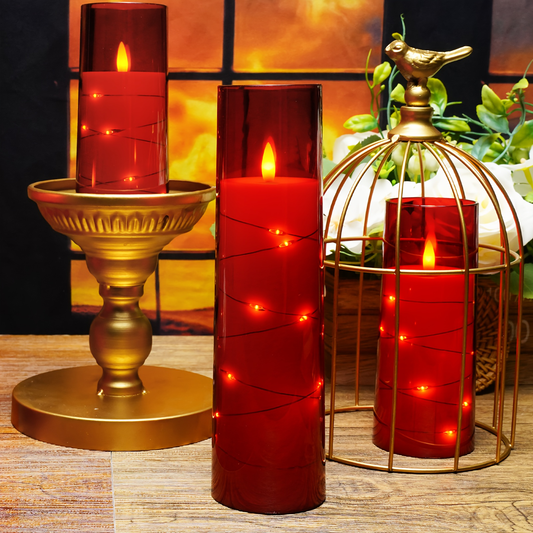 Flameless LED Candles with Remote Control Timer and Star String Lights Set of 5 or 7 Pillar Candles for Wedding Garden Home Decor