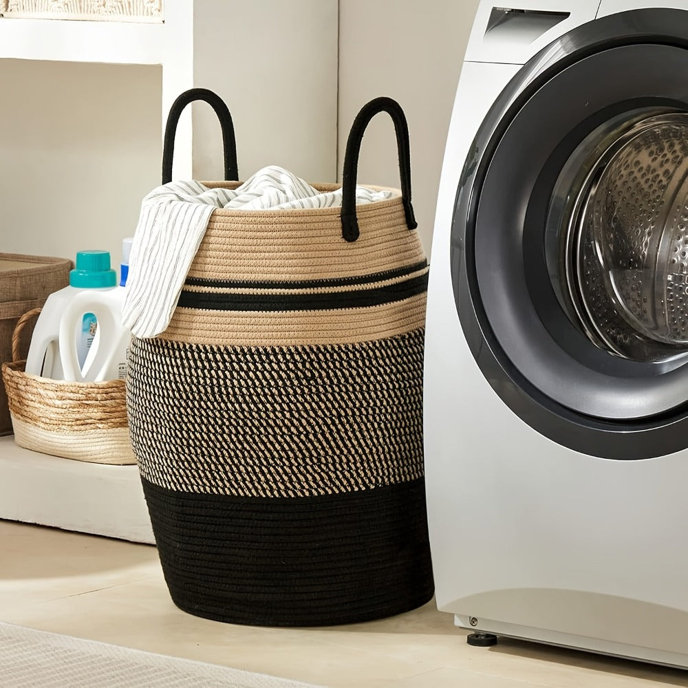 Laundry Hamper Basket Large Bohemian Foldable Clothes Hamper with Extended Handle – Fabric Oval Storage Bin for Bedroom Dorm Hotel