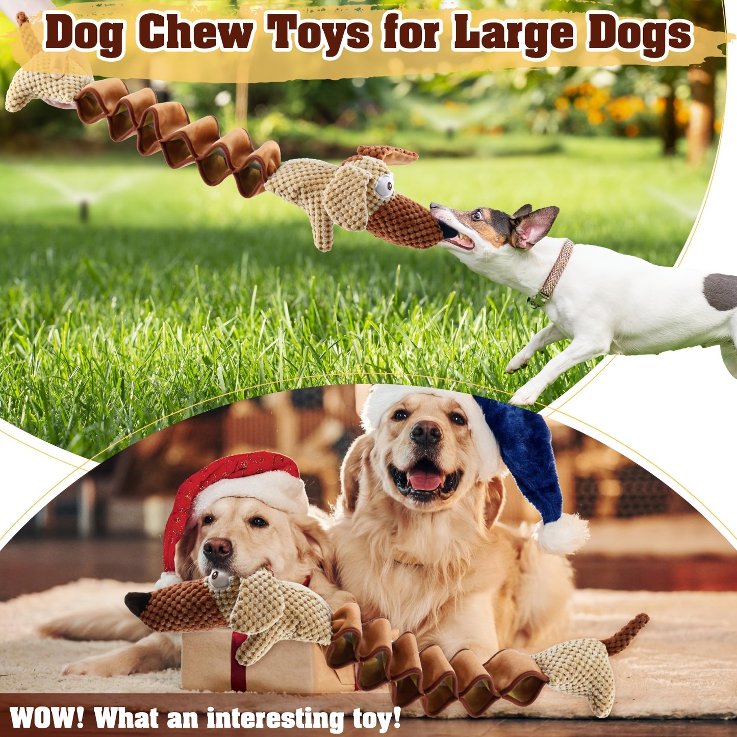 Squeaky Plush Dog Toy 15.7 Inch Stretchable to 19.7 Inch Crinkle Paper Filled Tug Chew Fetch Toy for Large Medium Small Dogs No Battery
