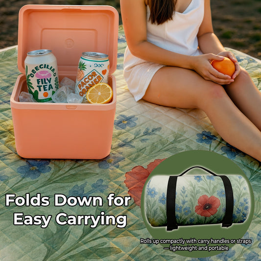 Large Padded Picnic Blanket with Roll-Up Carry Straps and Five Evidence-Bound Pattern Options