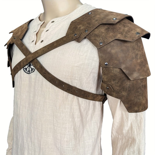 Medieval Shoulder Armor Double Pauldron for Men & Women – Embossed PU Faux Leather Warrior Pauldrons for Halloween LARP Cosplay Renaissance