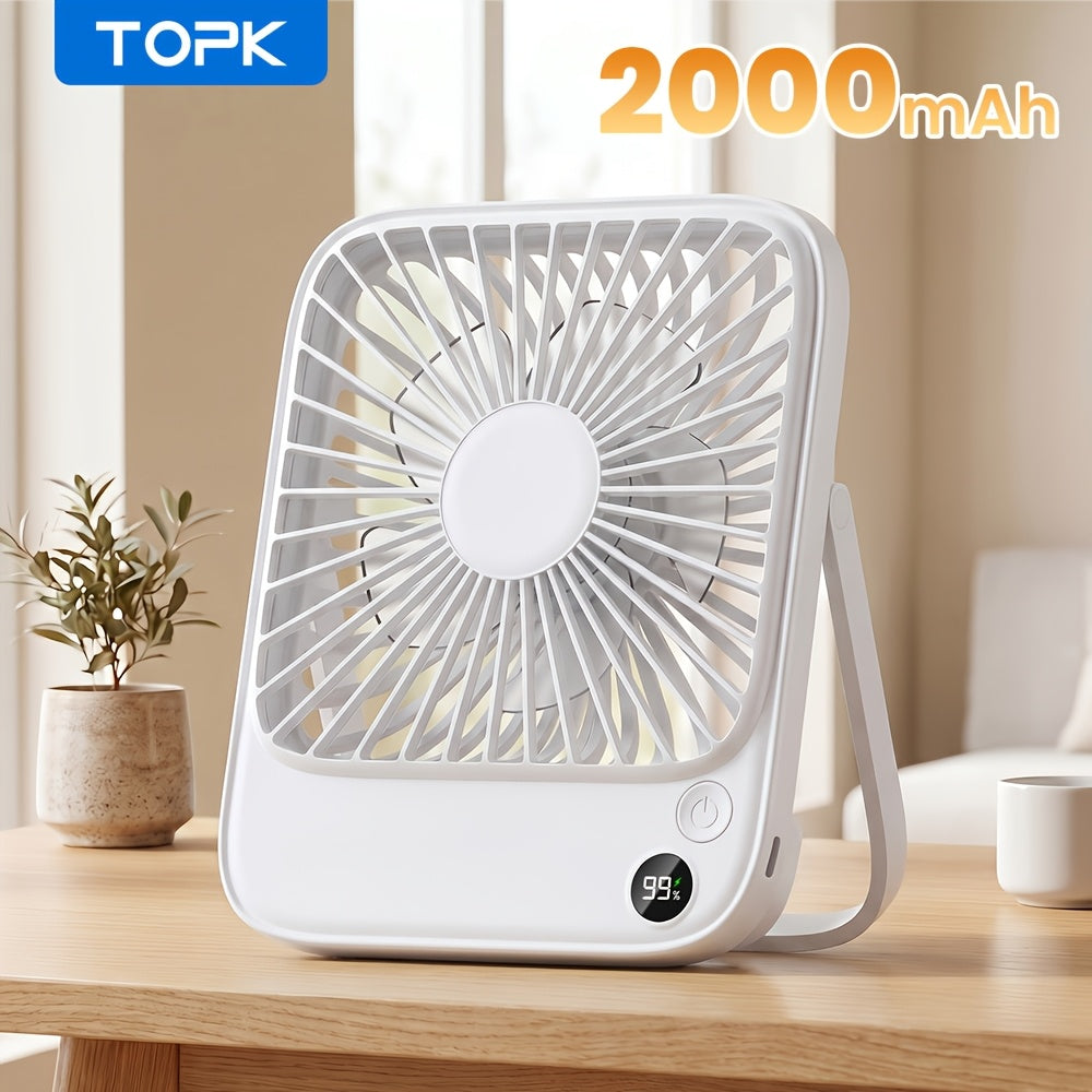 USB Desk Fan Battery Operated, 2000mAh & 5000mAh Rechargeable Mini Personal Fan, 4-Speed Adjustable