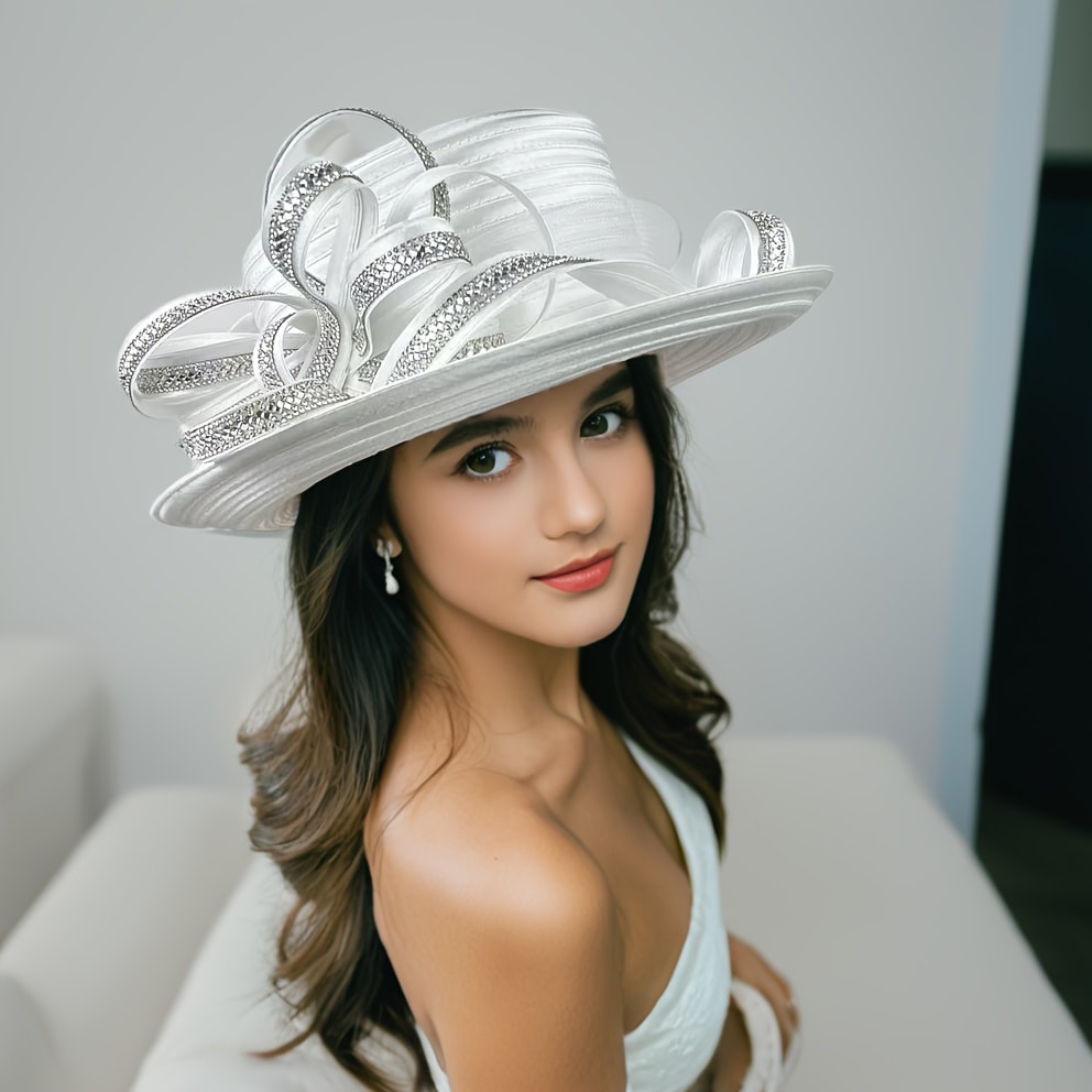 Hats - Church Hat Wide Brim Ladies Handmade Elegant Stone Embellished Sunday - product detail view 17