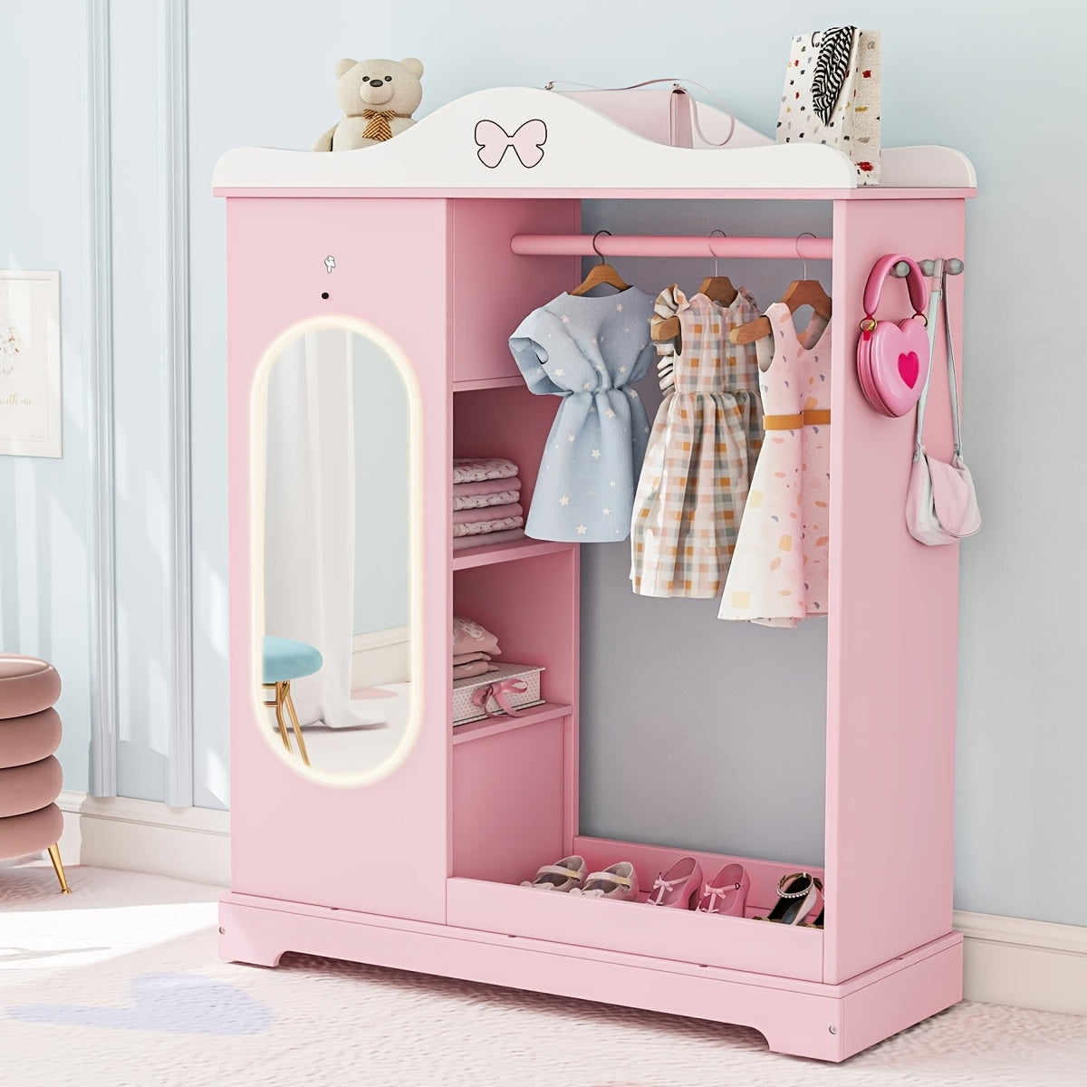 Kids Armoire shown in the pink option