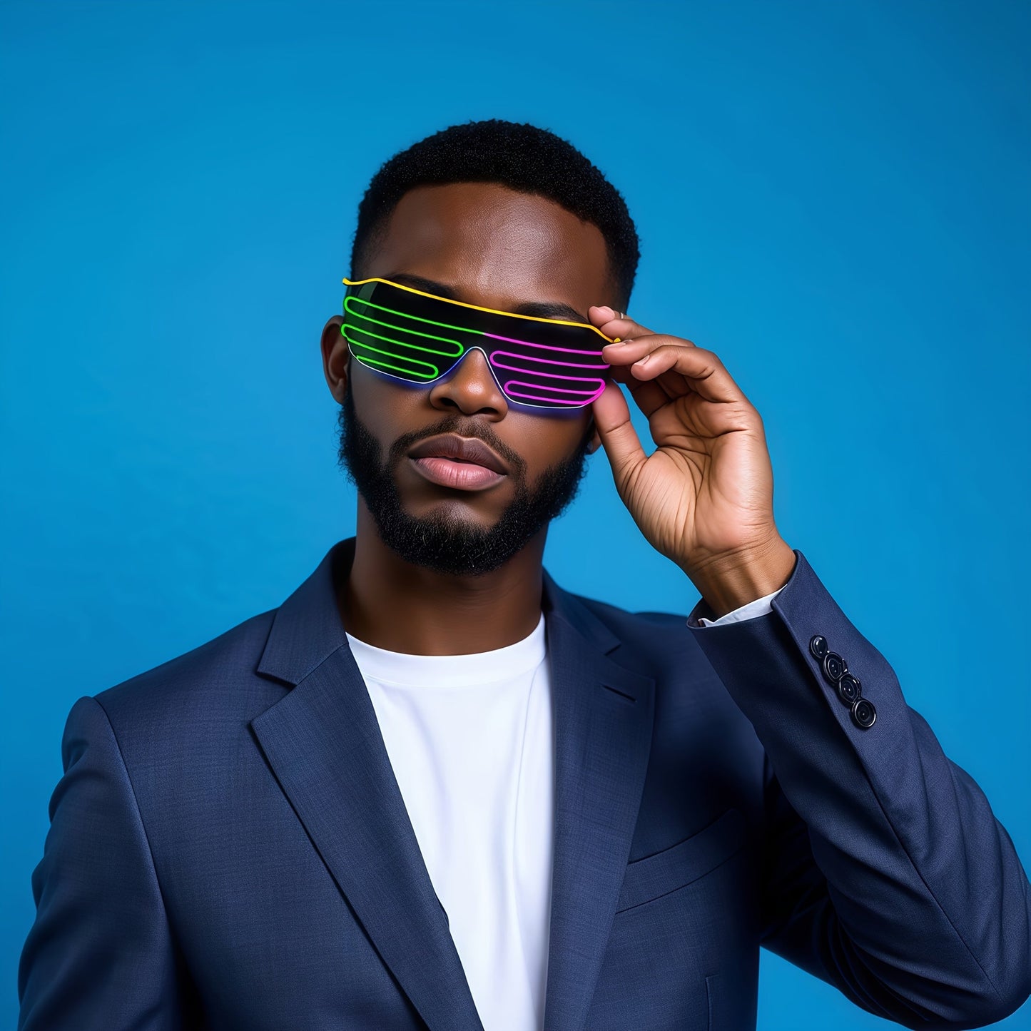 LED Light-Up Glasses shown in the Green+Pink option
