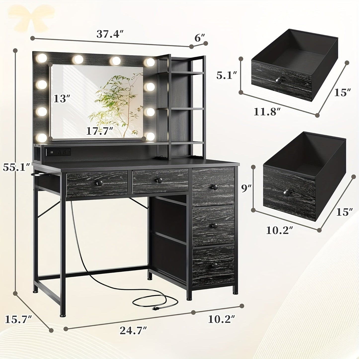 Vanity Desk shown in the Black - Upgrade option