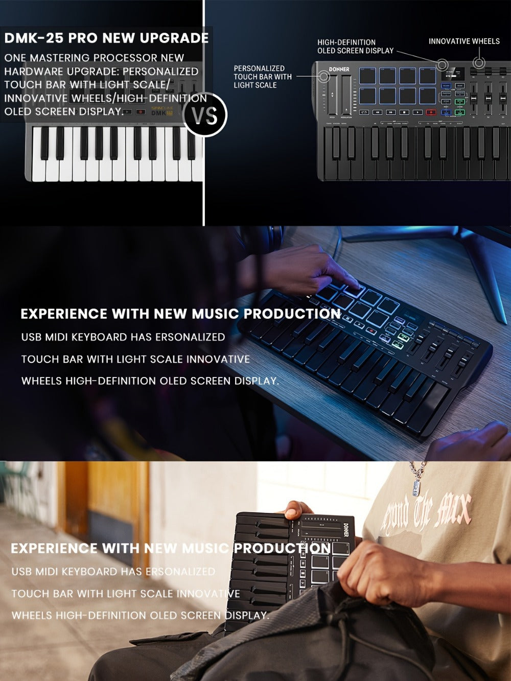 MIDI Keyboard Controller, USB-C, USB, Donner, DMK25, Pro for Music Production detail image - detail view 15
