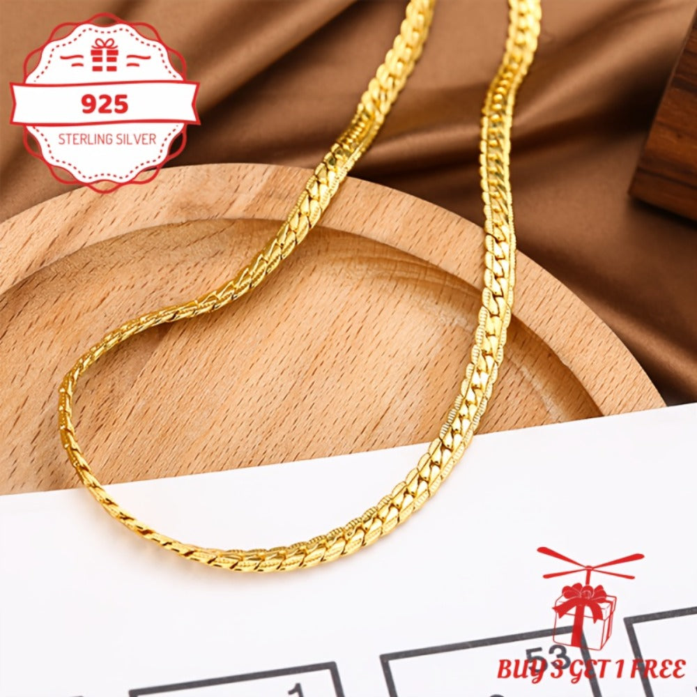 Necklace for Women - Gold Chain 24K Gold Plated 925 Sterling Silver 5mm Flat Lace Chain Unisex - product detail view 12