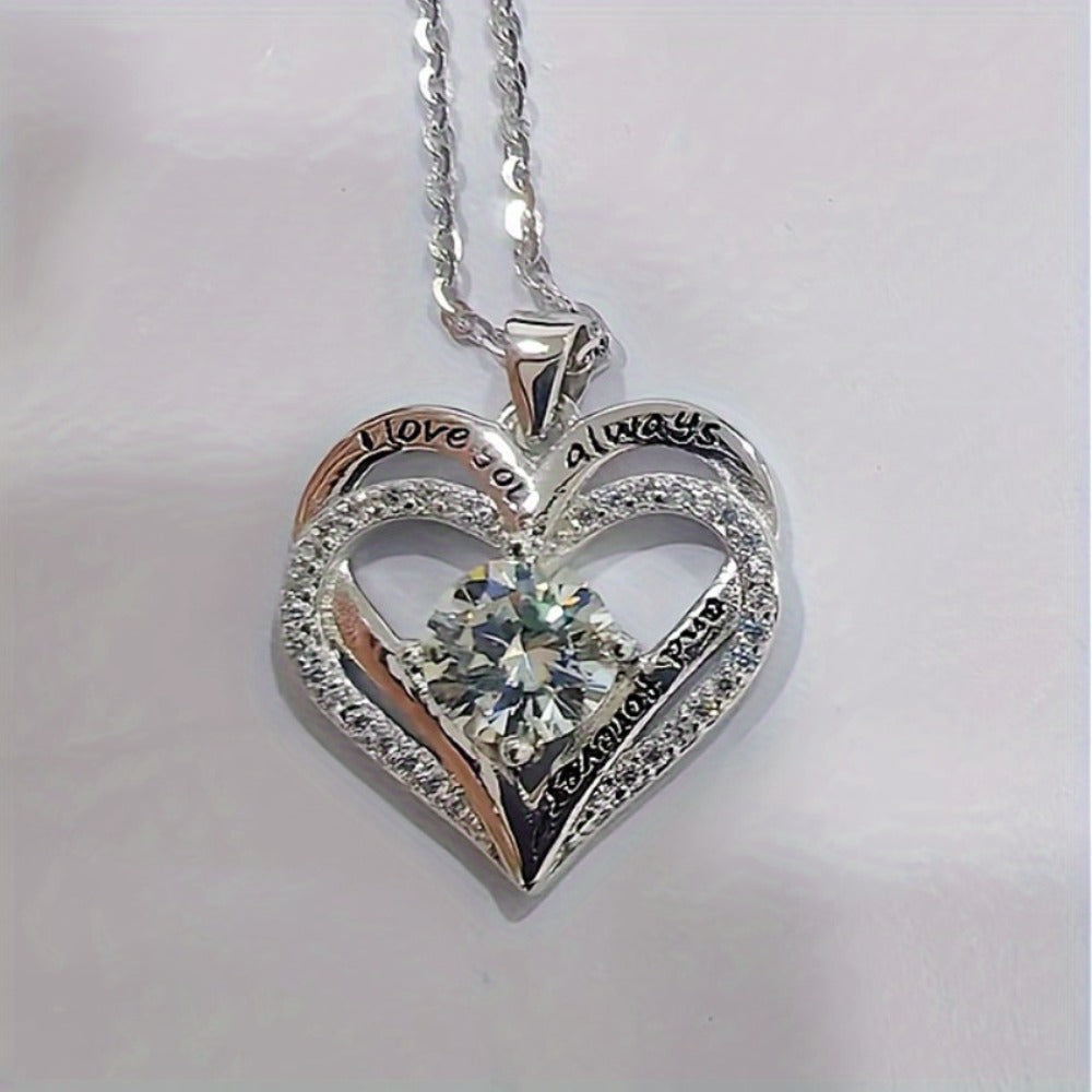 Pendant Necklace - Moissanite 925 Sterling Silver 1 Carat Heart Shaped for Women Diamond - product detail view 6